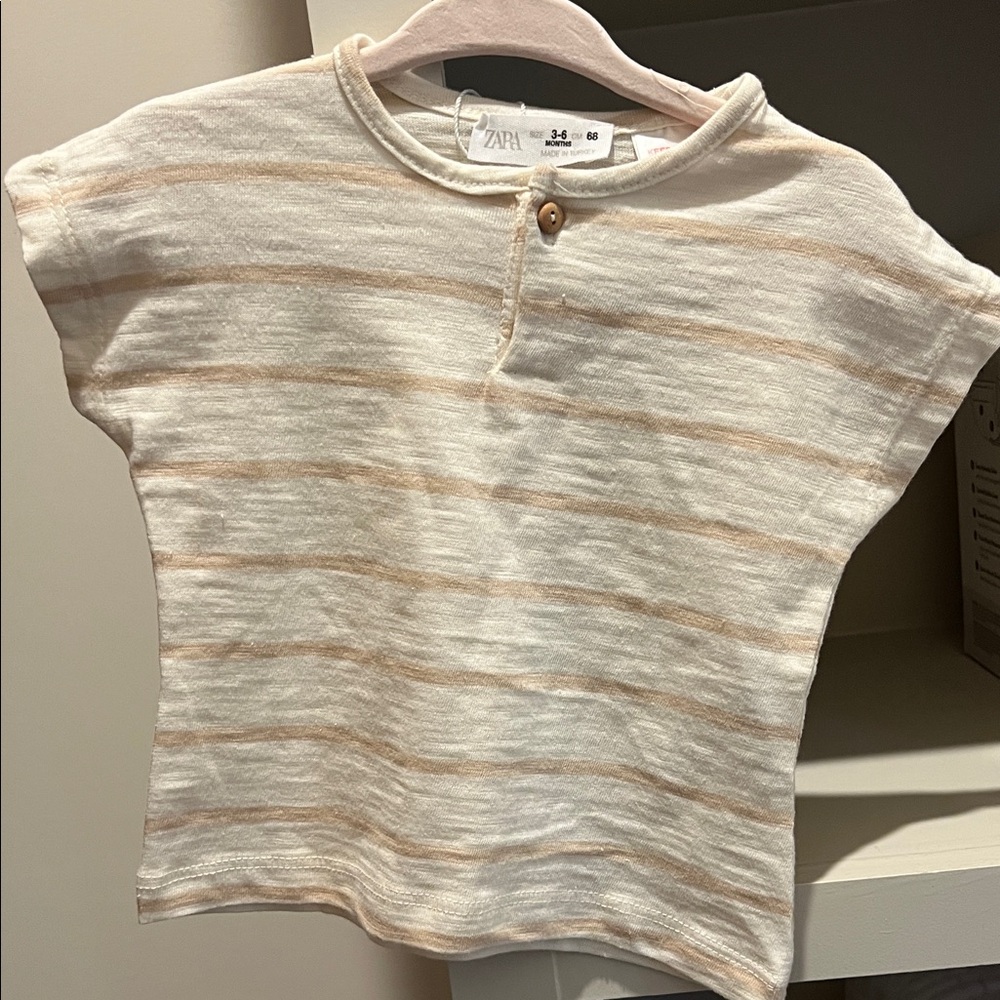 Zara Kids Beige Striped Short Sleeve Tee